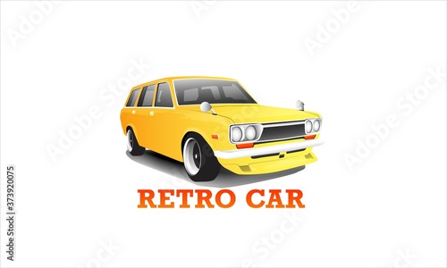Classic retro rad style station wagon Car on illustration graphic vector, American or japanesse 70s customized muscle car. Vector EPS 10 isolated can be used for posters, and printed products.