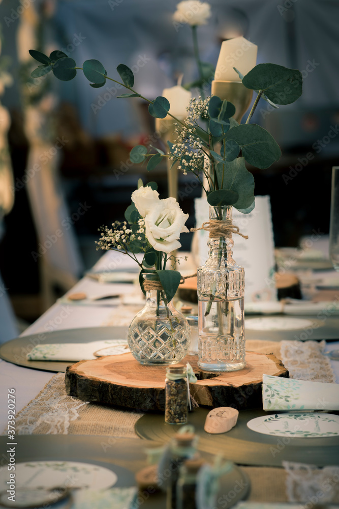 vintage table setting wedding decoration - obrazy, fototapety, plakaty 