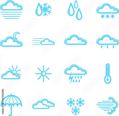 set of blue vector contour icons about weather photo