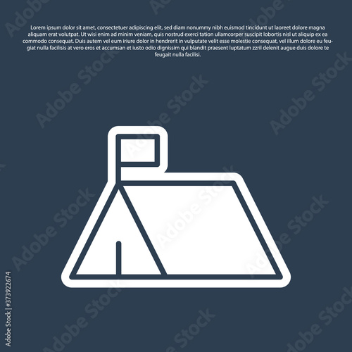Blue line Protest camp icon isolated on blue background. Protesting tent. Vector.