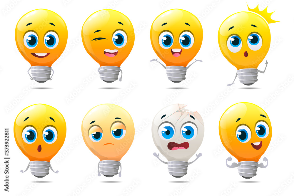 Obraz premium Set of funny light bulbs characters