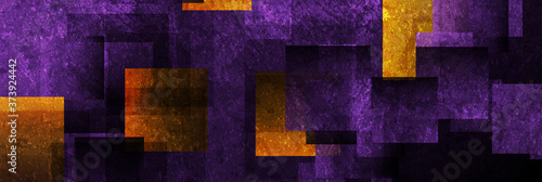 Dark purple and orange grunge squares abstract banner design. Geometric tech vector background