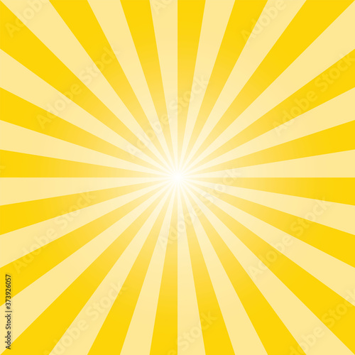 Sunburst background template. Rectangular recto sun rays backdrop. Sun rays pattern. Cyber yellow sunbeam background design for various purposes.