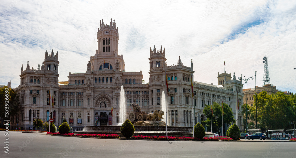 Architecture of Madrid in Spain in autumn, September