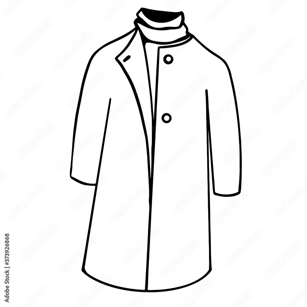 Cute cozy kawaii autumn handmade coat clothing element. Doodle digital art outline. Print for sticker, wrapping paper, postcards, posters, stationery, decoration, coloring page Cute cozy kawaii autumn handmade coat clothing element. Doodle digital art outline. Print for sticker, wrapping paper, postcards, posters, stationery, decoration, coloring page