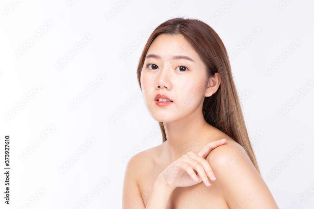 Beautiful Spa Asian model girl with perfect fresh clean skin. Beautiful Asian woman beauty female model looking at camera and smiling beauty and spa concept isolated on white background. Beautiful Spa Asian model girl with perfect fresh clean skin. Beautiful Asian woman beauty female model looking at camera and smiling beauty and spa concept isolated on white background.