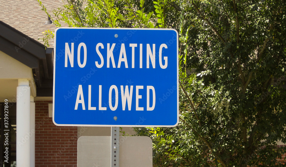 No Skating Allowed Sign. Prohibited area for skateboarding, roller blading or roller skating.