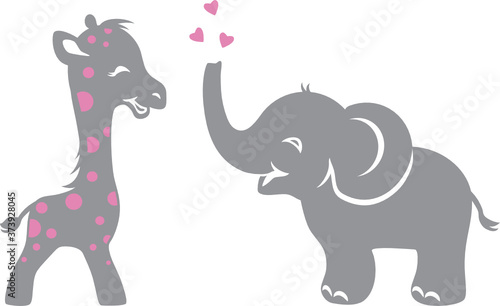 Funny smiling giraffe and elephant with hearts © Nataliia Bielous