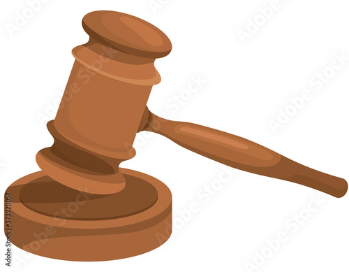 Law and justice concept. Wood gavel in cartoon style.