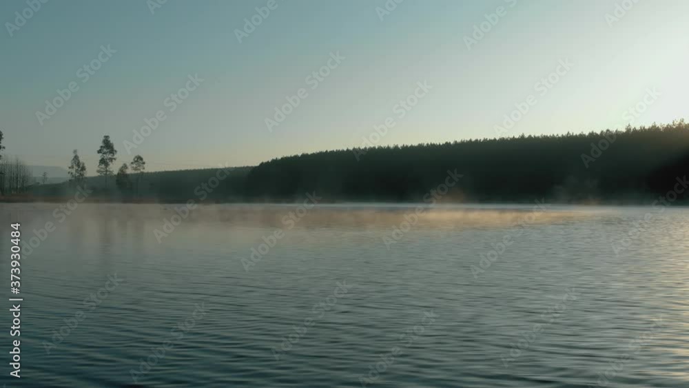 Morning misty lake drone shot real time 4k Morning misty lake drone shot real time 4k