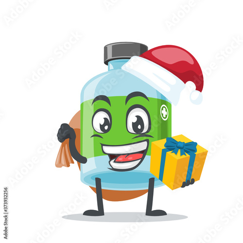 vector illustration of mascot or medicine bottle character wearing santa hat