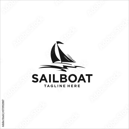 sailboat logo design template silhouette vector icon