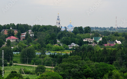 View from the Orthodox monastery on a cloudy summer morning. Moscow region. Russia.