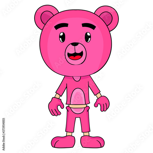 cartoon bear costume sticker with pink color