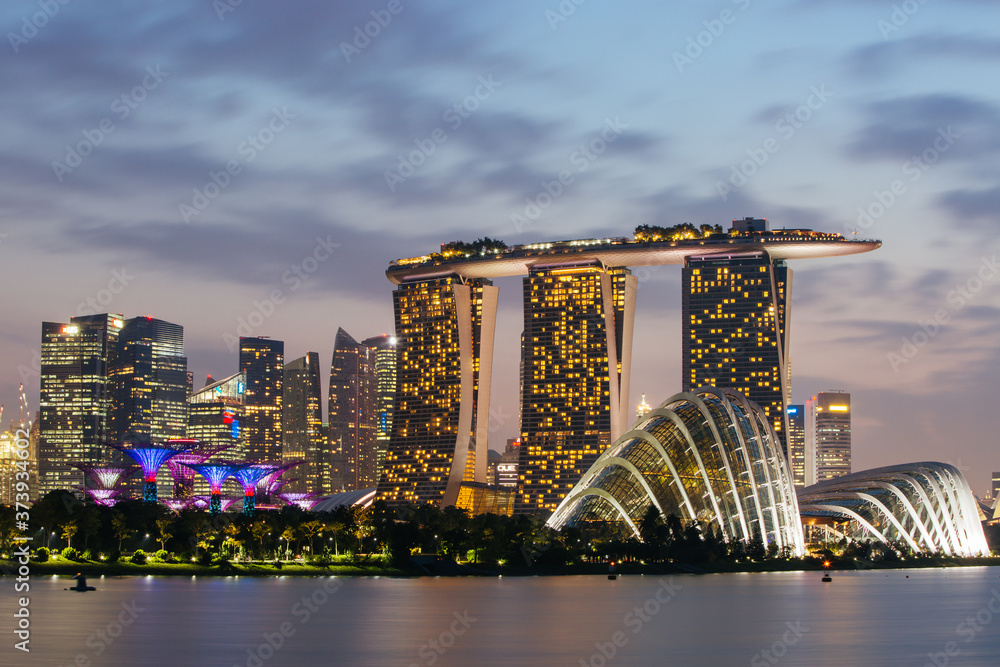 Naklejka premium Singapore Skyline View at Night