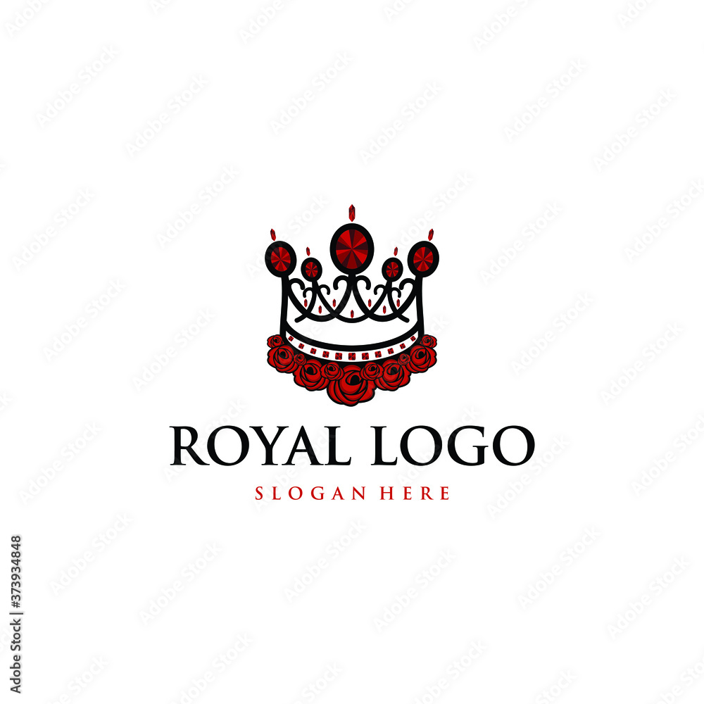Red rose and crown logo, rose crown logo design vector template Stock Vector Adobe Stock