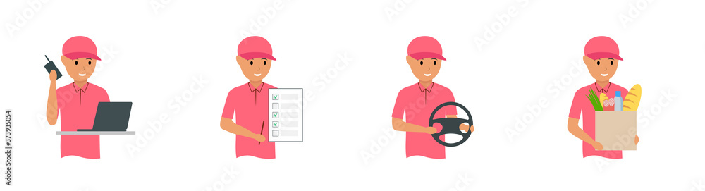 Vector illustration set. Online food delivery service, online order tracking, home and office delivery. Delivery by car. Delivery. Ordering food. Vector illustration set. Online food delivery service, online order tracking, home and office delivery. Delivery by car. Delivery. Ordering food.