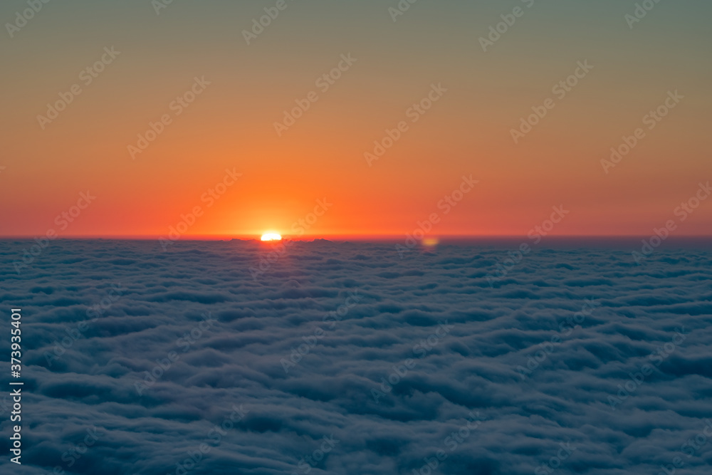 Beautiful view of sunset from Gomismta mountiain. Up in the air