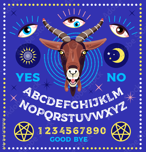 Ouija Board with Goat. Occultism Set. Vector Illustration.