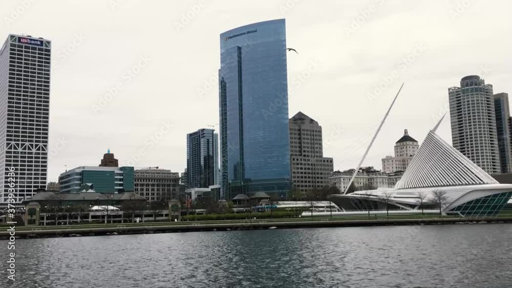 Beautiful Lakefront Downtown Milwaukee City Buildings on Cloudy Overcast Beautiful Lakefront Downtown Milwaukee City Buildings on Cloudy Overcast