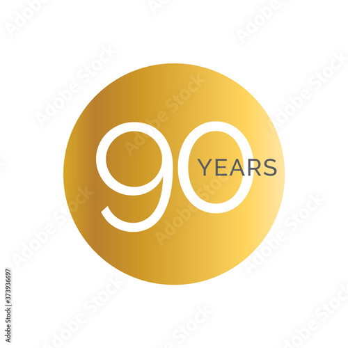90th Anniversary gold banner template, ninety jubilee labels, business birthday logo, vector illustration