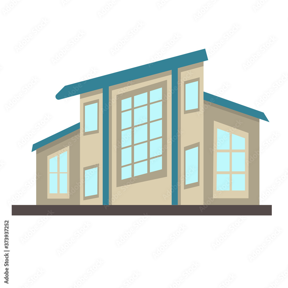 Icon of an ecological house and design elements. Cute house drawn in cartoon style, isolated on a white background. Vector illustration in flat style.