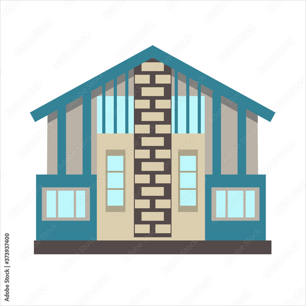 Icon of an ecological house and design elements. Cute house drawn in cartoon style, isolated on a white background. Vector illustration in flat style. Icon of an ecological house and design elements. Cute house drawn in cartoon style, isolated on a white background. Vector illustration in flat style.