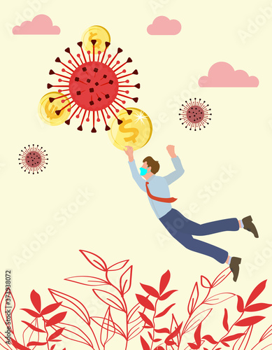 Corona virus economy crush and financial crisis concept.Economic losses in a pandemic.Man holding on to the coin.
