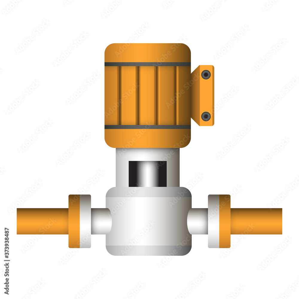 Vector icon of electric water pump and steel pipe for water distribution isolated on white background. Vector icon of electric water pump and steel pipe for water distribution isolated on white background.