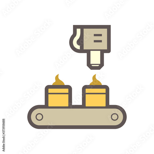 Icing tips with cream on production line in food processing industry vector icon design on white background.