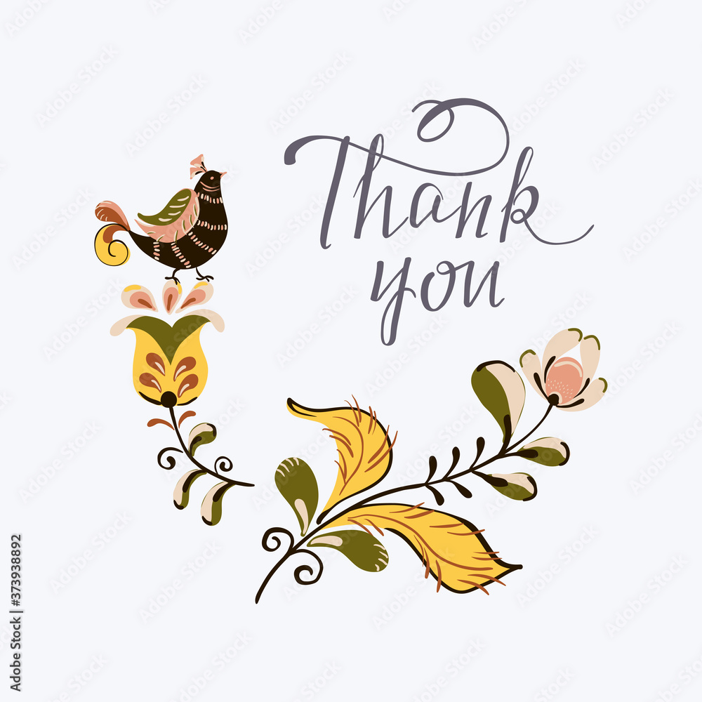 Vector greeting card with flowers and bird in russian folk art painting style Vector greeting card with flowers and bird in russian folk art painting style