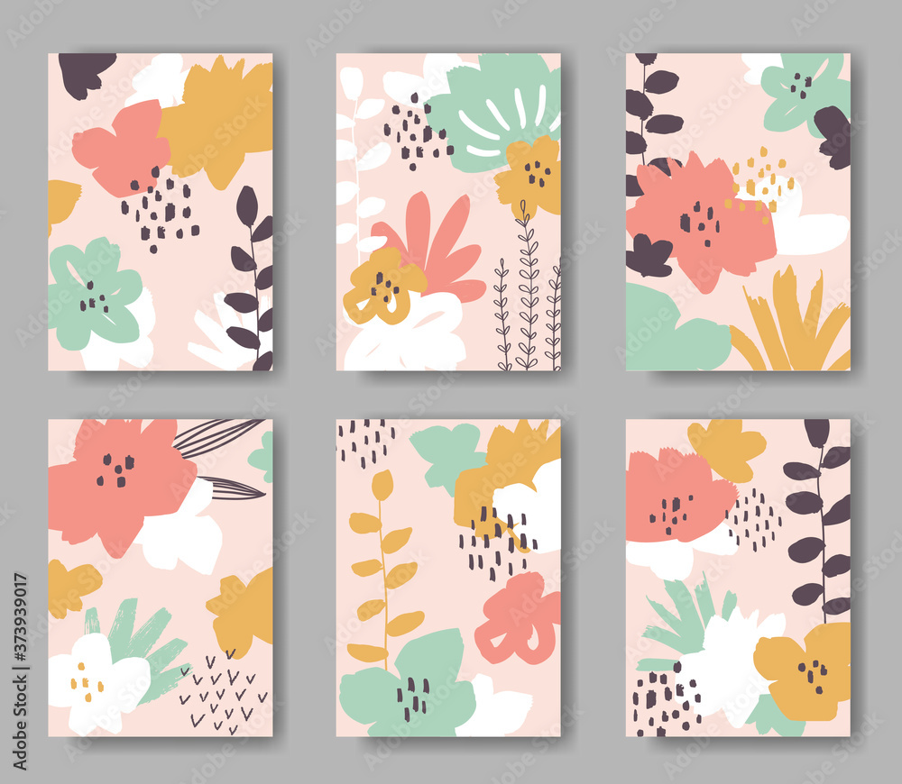 Set of vector cards with abstract flowers ornament