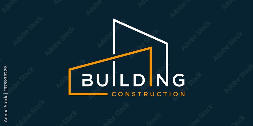 Building logo for construction company with modern line art concept, design template, logo template, logo, banner, Premium Vector