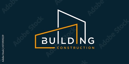 Building logo for construction company with modern line art concept, design template, logo template, logo, banner, Premium Vector