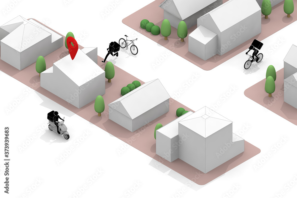 A person who delivers food. Delivery work. Scenery in the city. Deliver by bicycle.