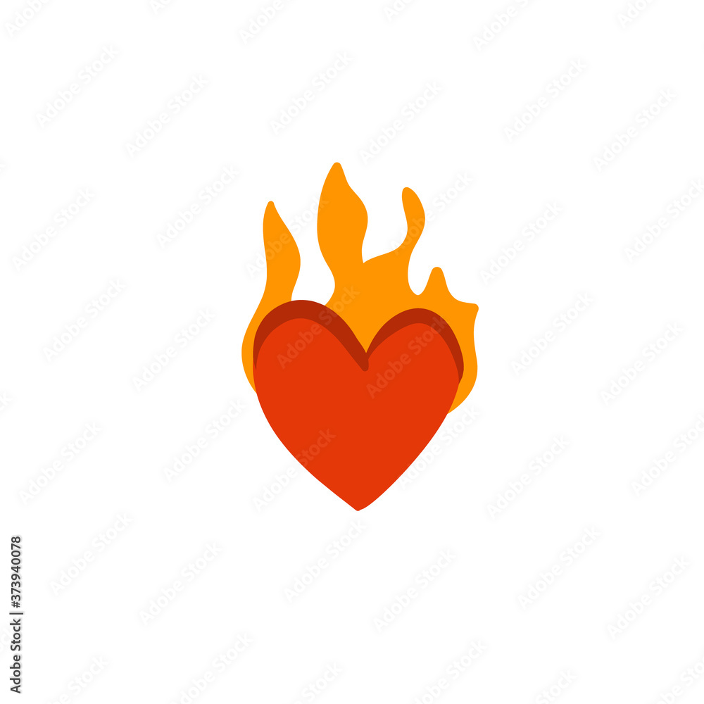 Hand drawn vector abstract stock flat graphic illustration with logo elements ,burning flame red heart in simple style for branding ,isolated on white background Hand drawn vector abstract stock flat graphic illustration with logo elements ,burning flame red heart in simple style for branding ,isolated on white background