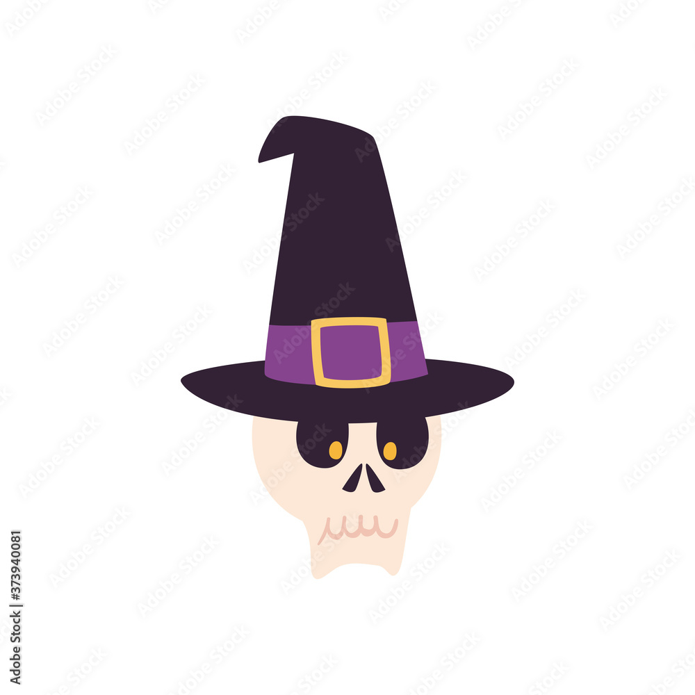 halloween skull cartoon with hat free form style icon vector design
