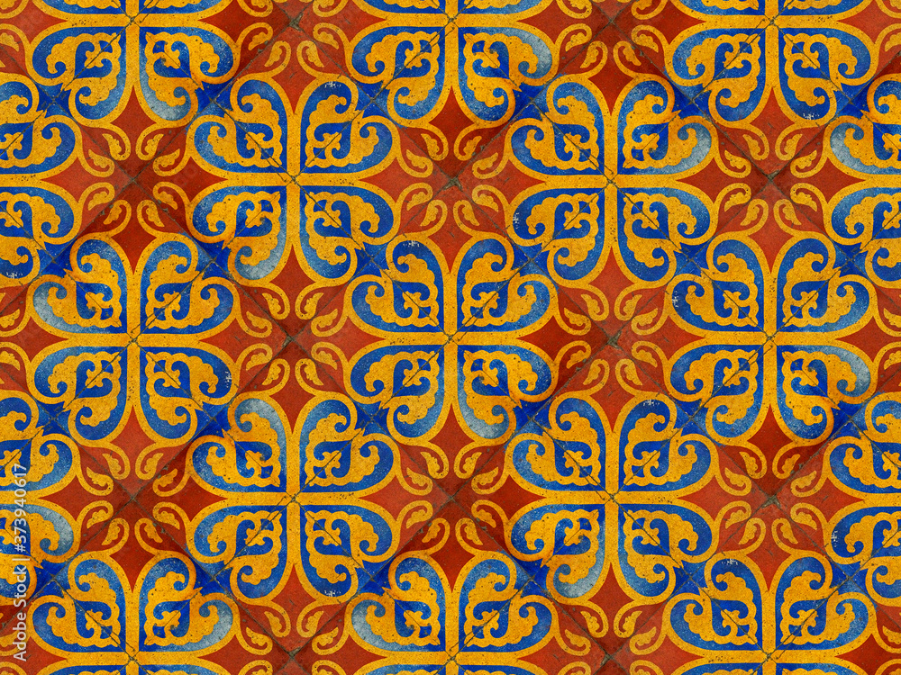 Ancient hydraulic tiles seamless pattern