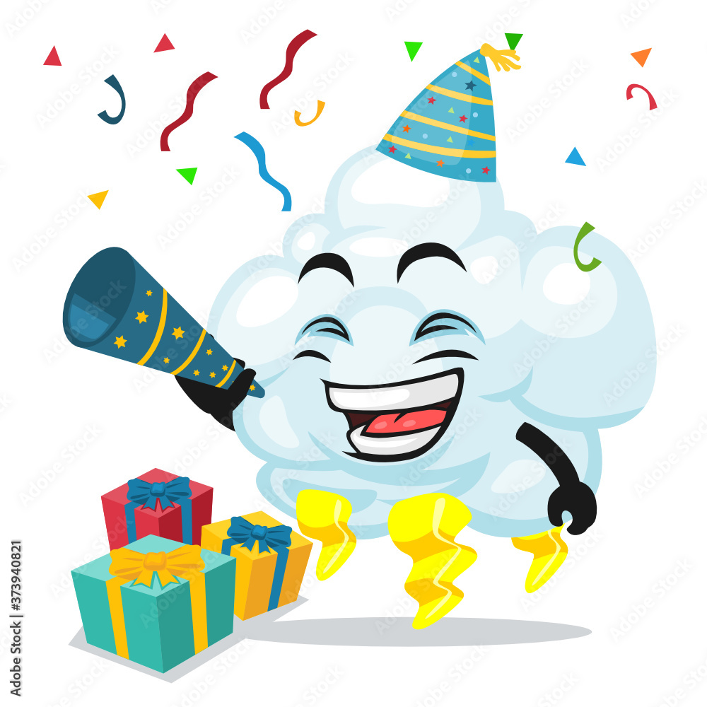 vector illustration of thunder cloud mascot or character celebrate new year party vector illustration of thunder cloud mascot or character celebrate new year party
