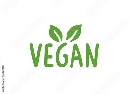 Green vegan icon with leaves in a classic graphic design