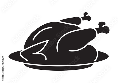 Thanksgiving dinner roast turkey flat vector icon for apps or websites