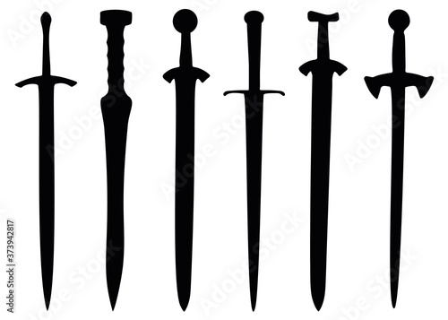 Vintage swords in the set. Weapons for combat.