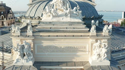 Crane up reveal of the odessa opera house and surrounding city. Ukraine.