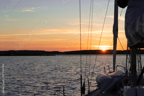 sunset over  the Danmark coast of Flensburg Fjord near Sonderburg, Baltic sea, Danmark and Germany