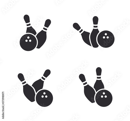 Bowling ball and pin icon. Bowling pins with ball icon. Bowling game. Simple icon skittles with ball. Logo template. Bowling club, tournaments. Sport icon.