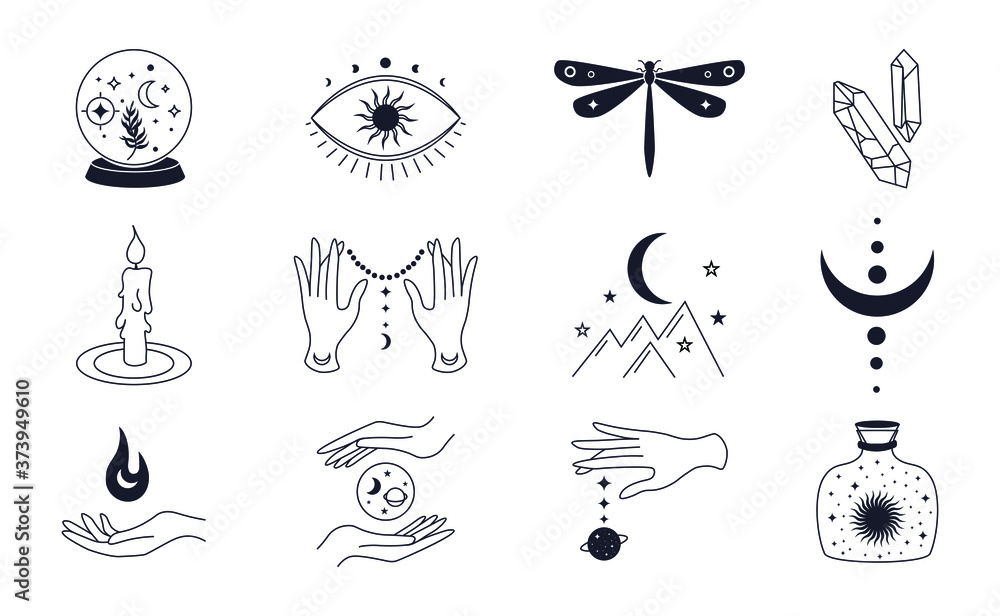 Boho Doodle Mystic Set. ícones De Logotipo Simples Magia Desenhados à Mão  Com Cristalino De Cobra, Lua Solar. Ilustração Abstrata Ilustração do Vetor  - Ilustração de toque, gesto: 193983079