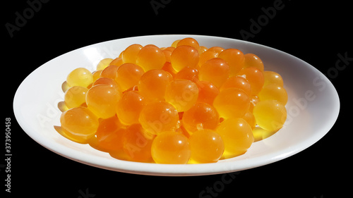 giant sea catfish roe, arius thalassinus, fish eggs on plate with path clipping masks