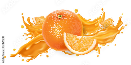 Splash of fruit juice and fresh orange.