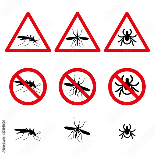 Anti mosquito and mite symbols set icons