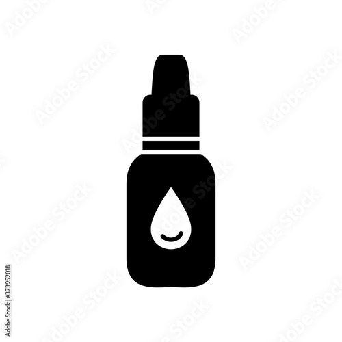Silhouette Droplet packaging. Outline icon of liquid medication to moisturize, eye or nasal drops. Black illustration of bottle with knurled cap. Flat isolated vector pictogram on white background